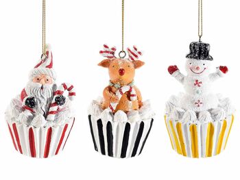 Décorations à suspendre en forme de cupcake de Noël en résine colorée