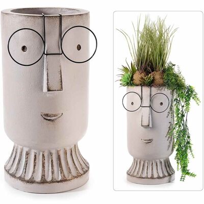 Long face-shaped flower vases in magnesia with round glasses