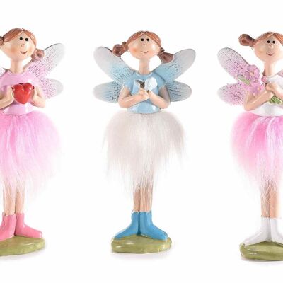 Decorative resin fairies with soft fur dress and glitter wings to place on
