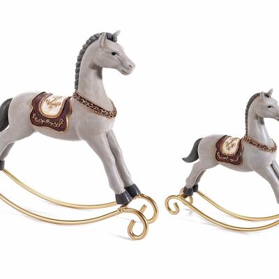 Resin rocking horses with golden details in a two-piece set