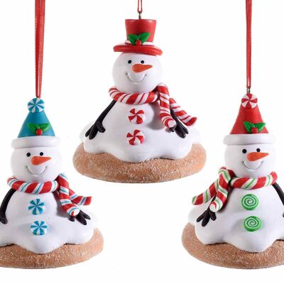 Resin icing snowmen with glitter base to hang