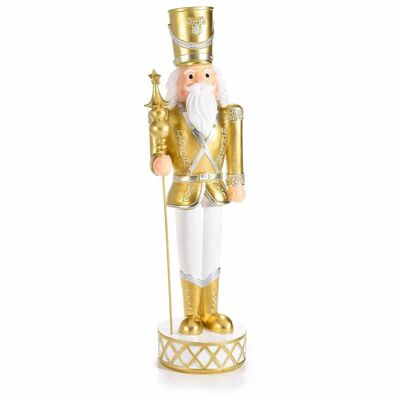 Decorative nutcracker in white and golden resin to stand on