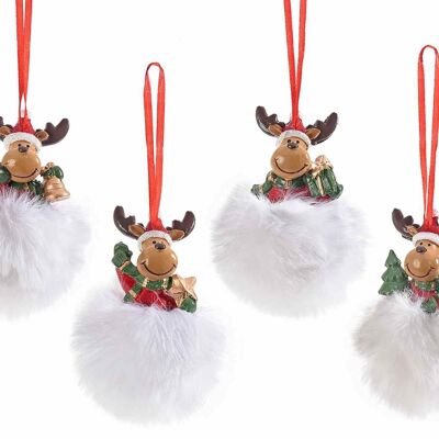 Christmas reindeer for tree in resin on eco fur pompon to hang