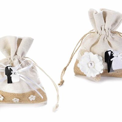 Fabric wedding bags with jute ribbon