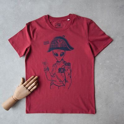 Camiseta unisex de algodón orgánico EXTRA NAPO burdeos serigrafiada a mano