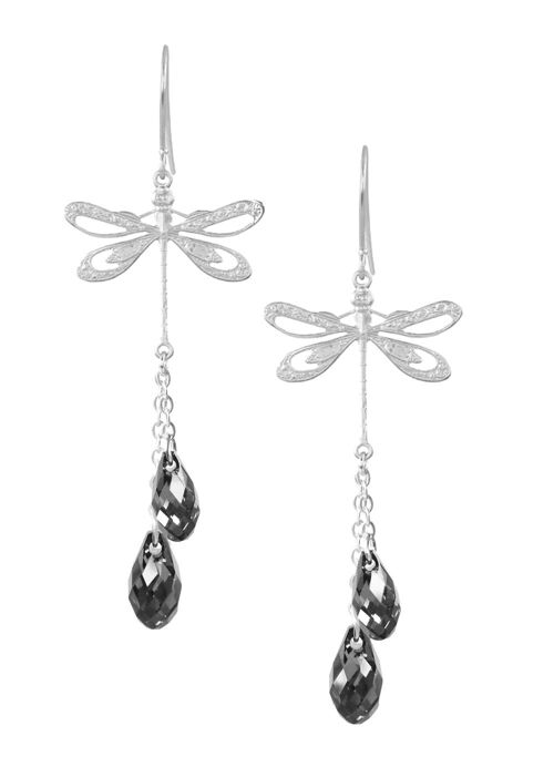 Silver dragofly earrings with Black Diamond crystals