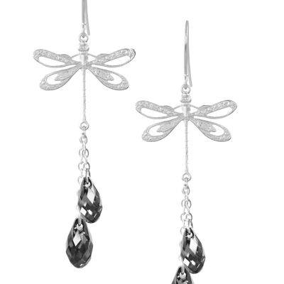 Silver dragofly earrings with Black Diamond crystals