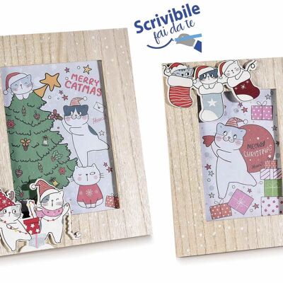 Freestanding wooden photo frames with Meowy Xmas design decorations 14zero3 in set of 2 pcs