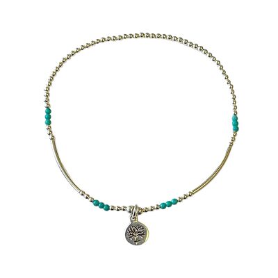 Magnifique bracelet à breloques arbre turquoise en argent 925