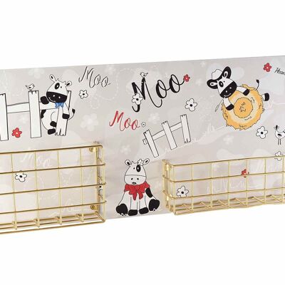 Wooden document holder to hang with metal grid and ''MooMoo'' decorations 14zero3