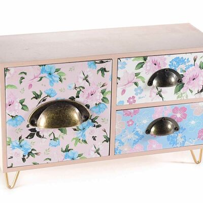 Wooden chest of drawers with 3 drawers and flower decorations 14zero3