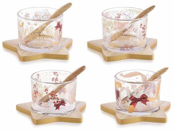 Service à dessert/apéritif de Noël avec bols en verre décorés, cuillère à café et plateau étoile en bois 14zero3