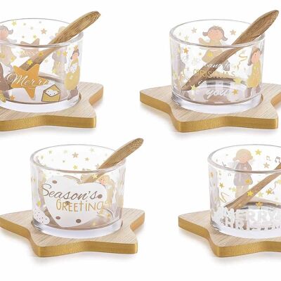 Christmas aperitif set with glass cups, teaspoons and star-shaped wooden tray 14zero3