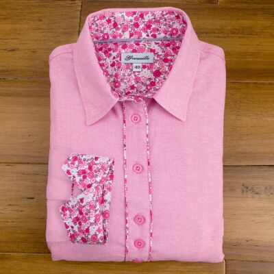 Camicia Grenouille rosa scuro con accenti floreali rosa e grigi