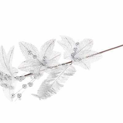 Artificial poinsettia branches with berries and silver leaf