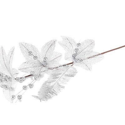 Branches de poinsettia artificielles avec baies et feuille d'argent