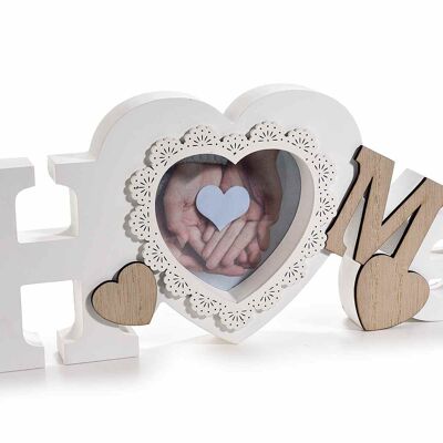 Wooden photo frame with "Home" writing hang and stand