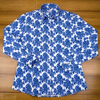 Chemise ajustée Grenouille Delft bleue à imprimé floral 3