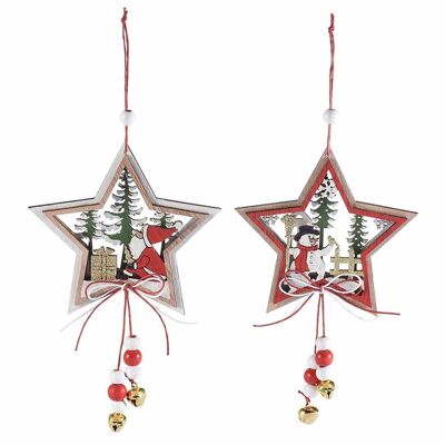 Wooden Christmas carved star decorations to hang