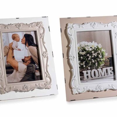 Wooden photo frame with double antique decoration to be placed