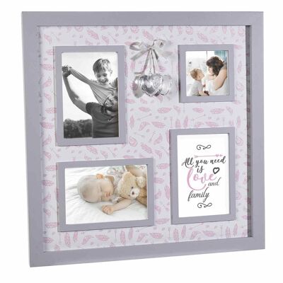 Paintings with 4 photo frames and heart decoration to hang