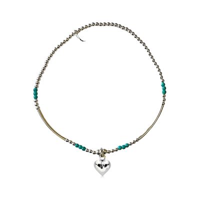 Magnifique bracelet à breloques cœur turquoise