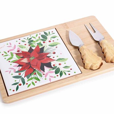 Wooden and ceramic cutting board set with Christmas decorations with 14zero3 cheese knives