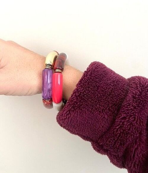 Bracelet élastique résine acétate tube bordeaux|rose|violet épaisseur 1 cm