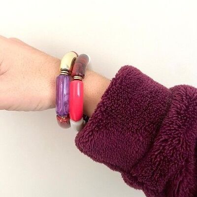Bracelet élastique résine acétate tube bordeaux|rose|violet épaisseur 1 cm