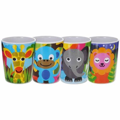 Lot de 4 tasses à jus pour enfants - Animaux de la jungle