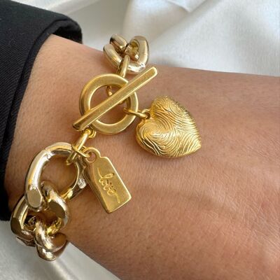 Gold Chunky Heart Bracelet, Heart Charm, Gold Chain Bracelet, Love Bracelet, Love Charm Women, Gift for Her, Made in Greece.