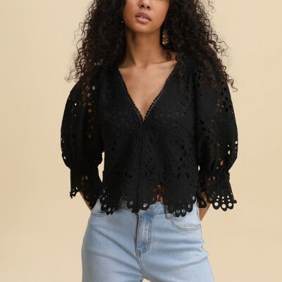 Blouse crop en dentelle guipure Selena - 81010