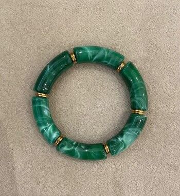 bracelet élastique résine acétate tube vert marbré | écru épaisseur 1 cm 3