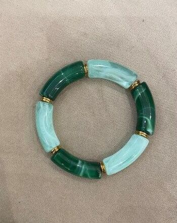 bracelet élastique résine acétate tube vert marbré | écru épaisseur 1 cm 4
