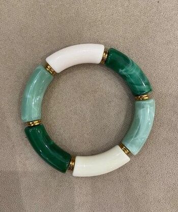 bracelet élastique résine acétate tube vert marbré | écru épaisseur 1 cm 5