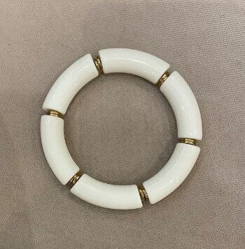 bracelet élastique résine acétate tube vert marbré | écru épaisseur 1 cm 6
