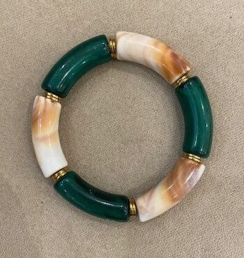 bracelet élastique résine acétate tube vert marbré | écru épaisseur 1 cm 7