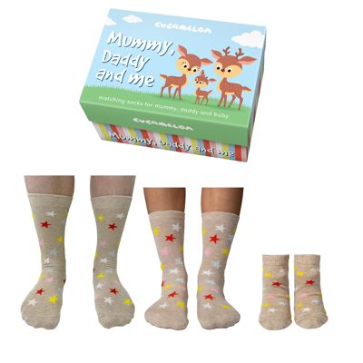 Mama, Papa und ich – 3 Paar Sternsocken | Geschenkbox | Cucamelon | UK 4–8, UK 6–11, 0–12 Monate