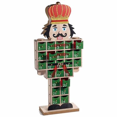 Wooden advent calendar nutcracker with drawers and glitter details 14zero3
