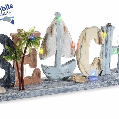 Scritta decorativa in legno "Beach" con led e barchetta decorativa scrivibile fai da te