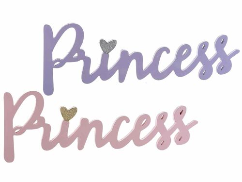 Scritta Princess decorativa in legno e glitter da appendere