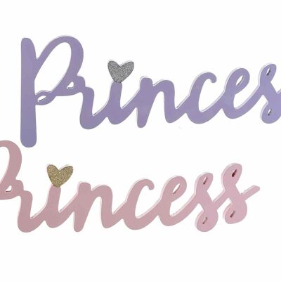Escritura decorativa Princesa en madera y purpurina para colgar