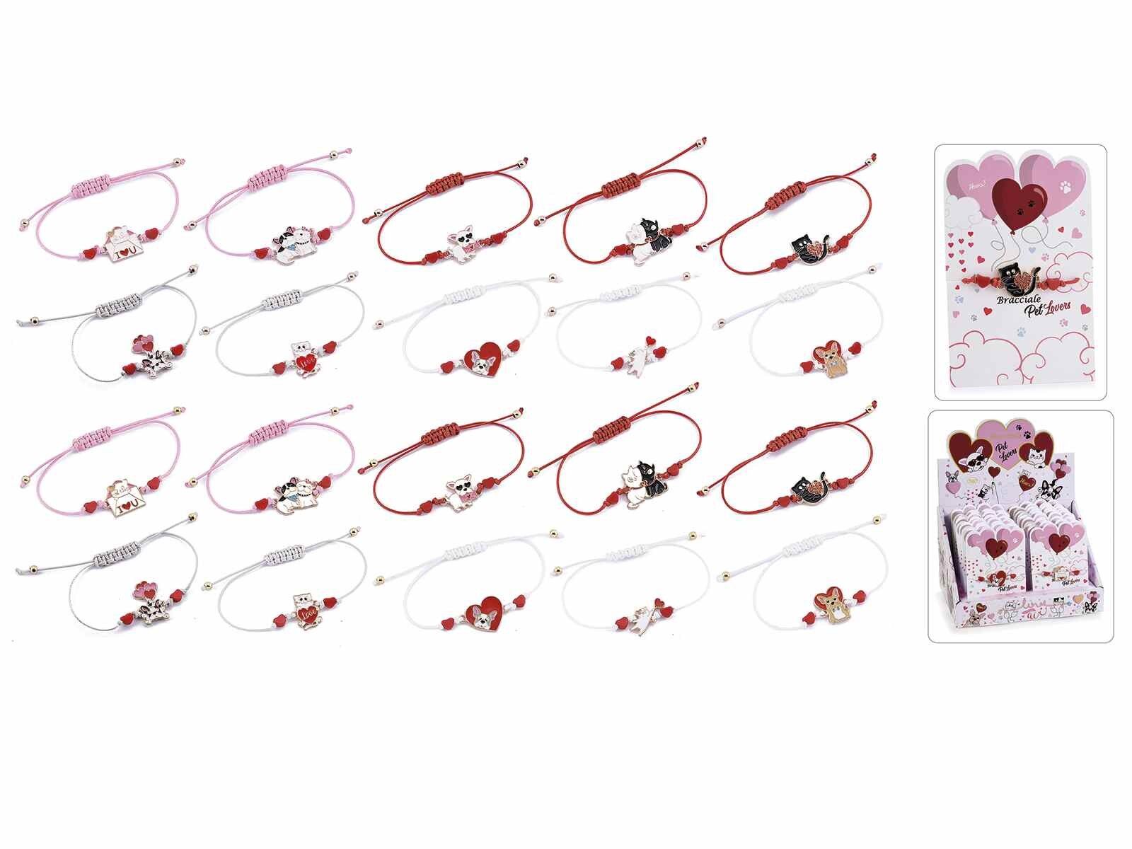 Braccialetti in corda cane e gatto Love in espositore da 20 pezzi