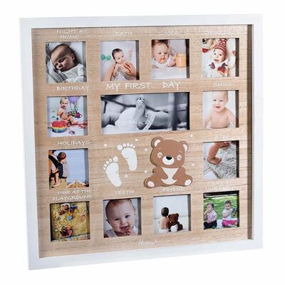 Holz-Babyrahmen „Erstes Jahr“ mit 13 hängenden Fotorahmen 14zero3