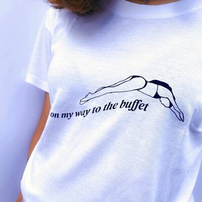 T-Shirt "On My Way To The Buffet"__S / Bianco