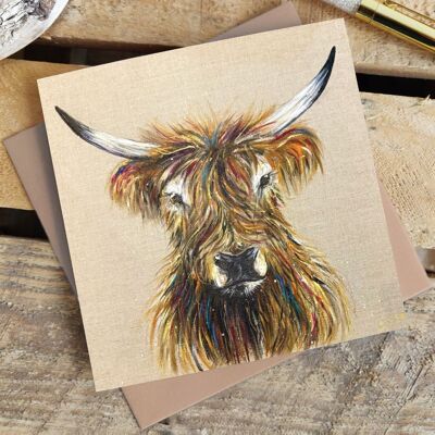 Linen Cow Greetings Card