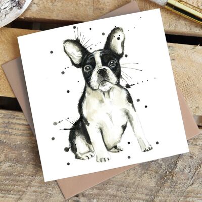 Splatter-Grußkarte mit französischer Bulldogge