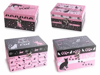 Boîtes en bois avec fermeture à crochet "Pretty Cats" en lot de 2 pièces 14zero3