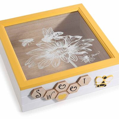 Wooden and glass boxes with "Bee Honey" bee decorations 14zero3