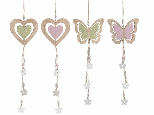 Decorazioni a farfalla e cuore in legno da appendere con pendenti